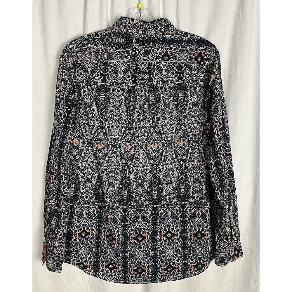 Joe Fresh Men's M  Blue Print Long Sleeve Button Up Lightweight Geometric‎ Shirt